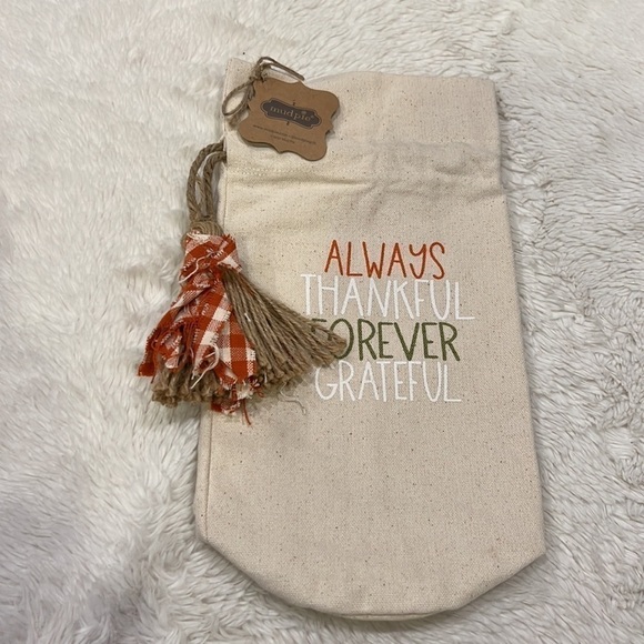Mudpie always thankful forever grateful cloth cotton wine bag NEW - Picture 1 of 5